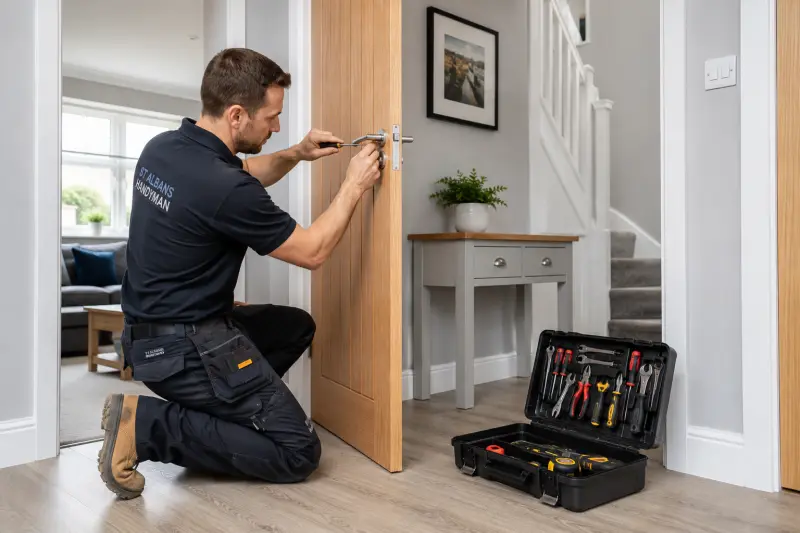 Professional handyman carrying out property maintenance inside a modern home in Abbots Langley.