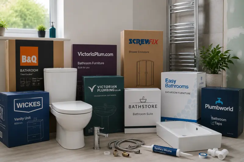 Customer-supplied bathroom products and fittings from leading UK bathroom retailers ready for professional installation in Abbots Langley.