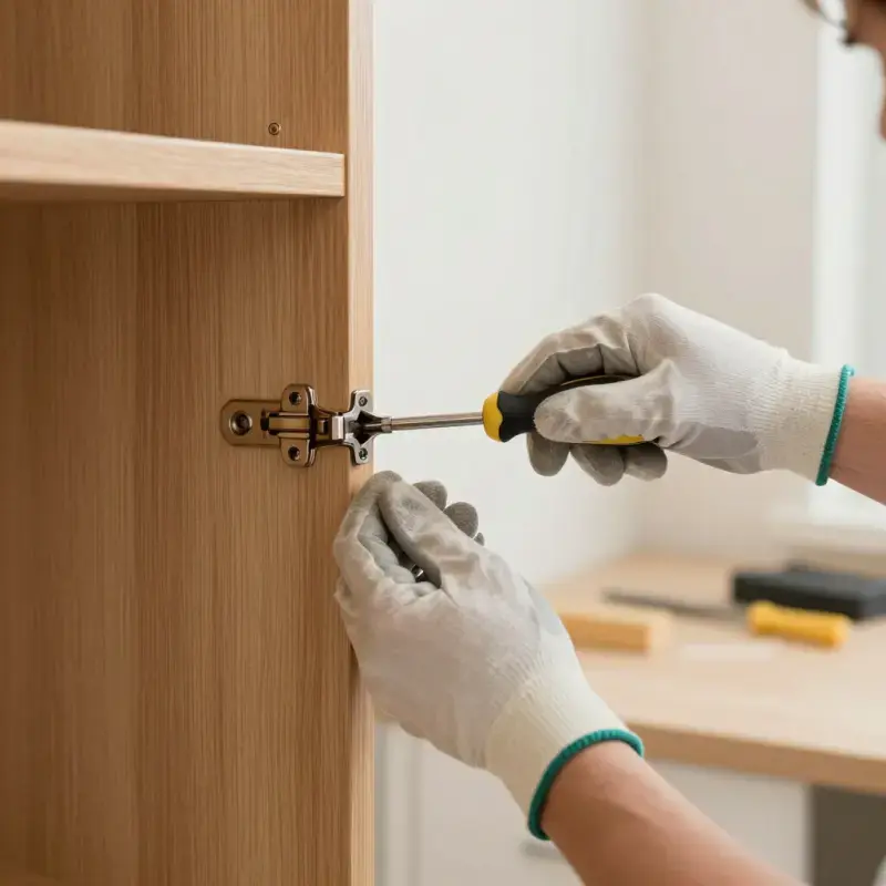 handyman using a screwdriver to fix a fitting to a door